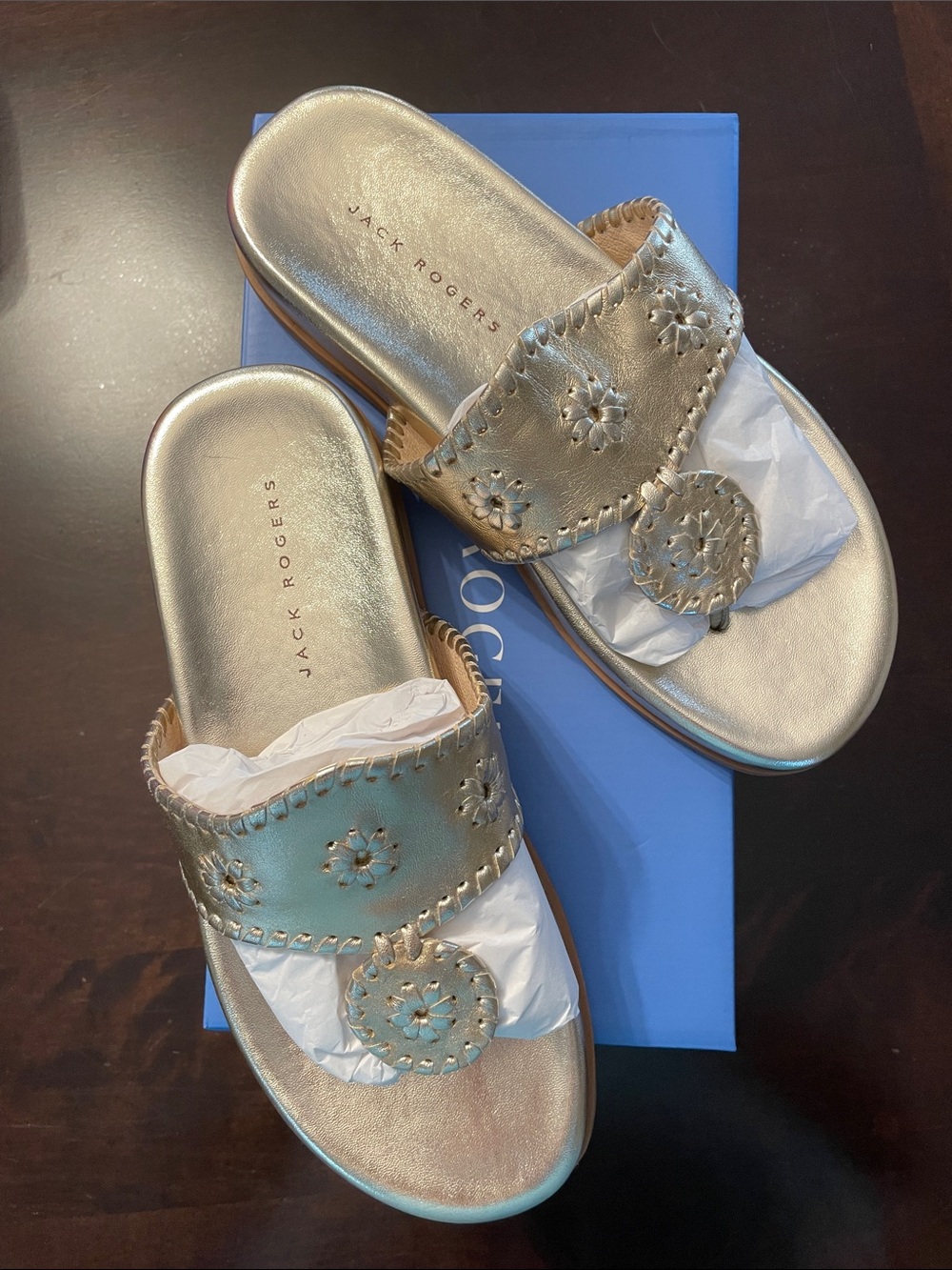 NIB Jack Rogers Metallic Gold Slide Mule Sandals - Size 8